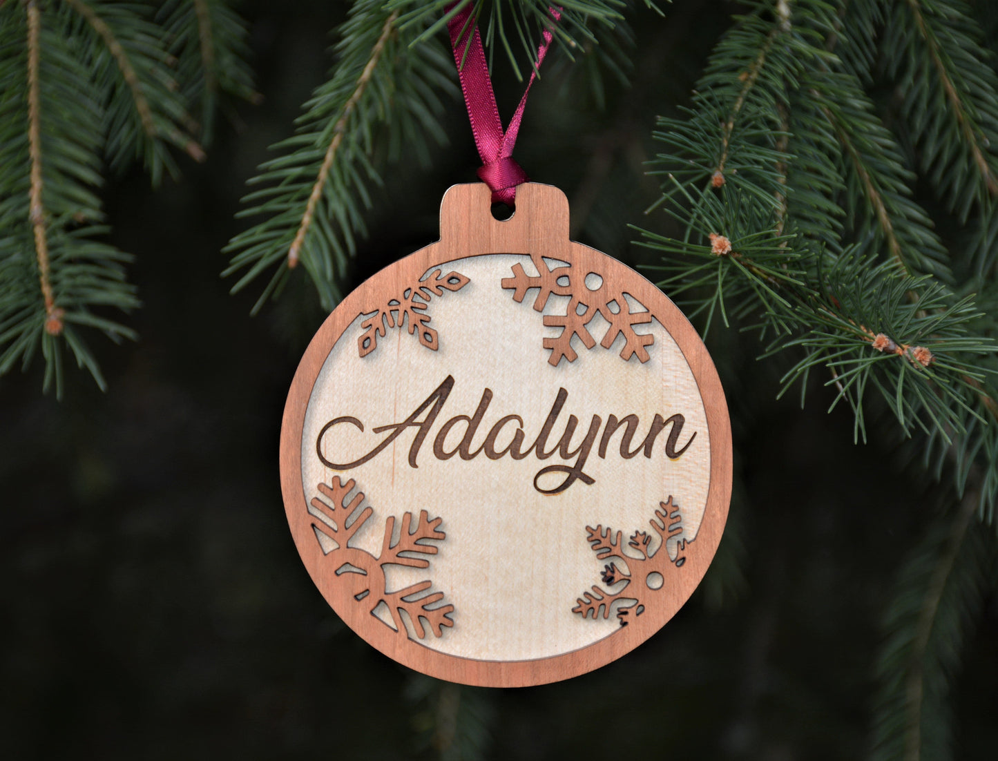 Name Engraved into Snowflake Ornament.