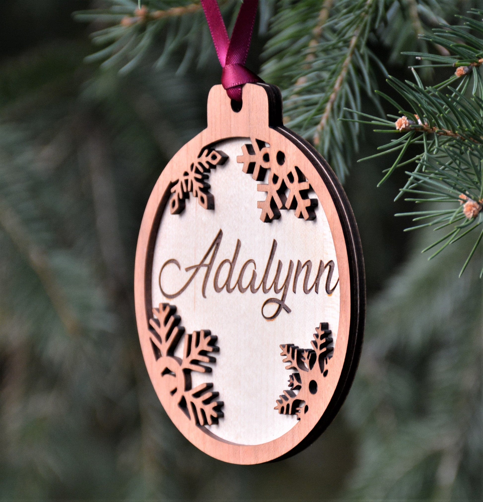 Name Engraved into Snowflake Ornament.