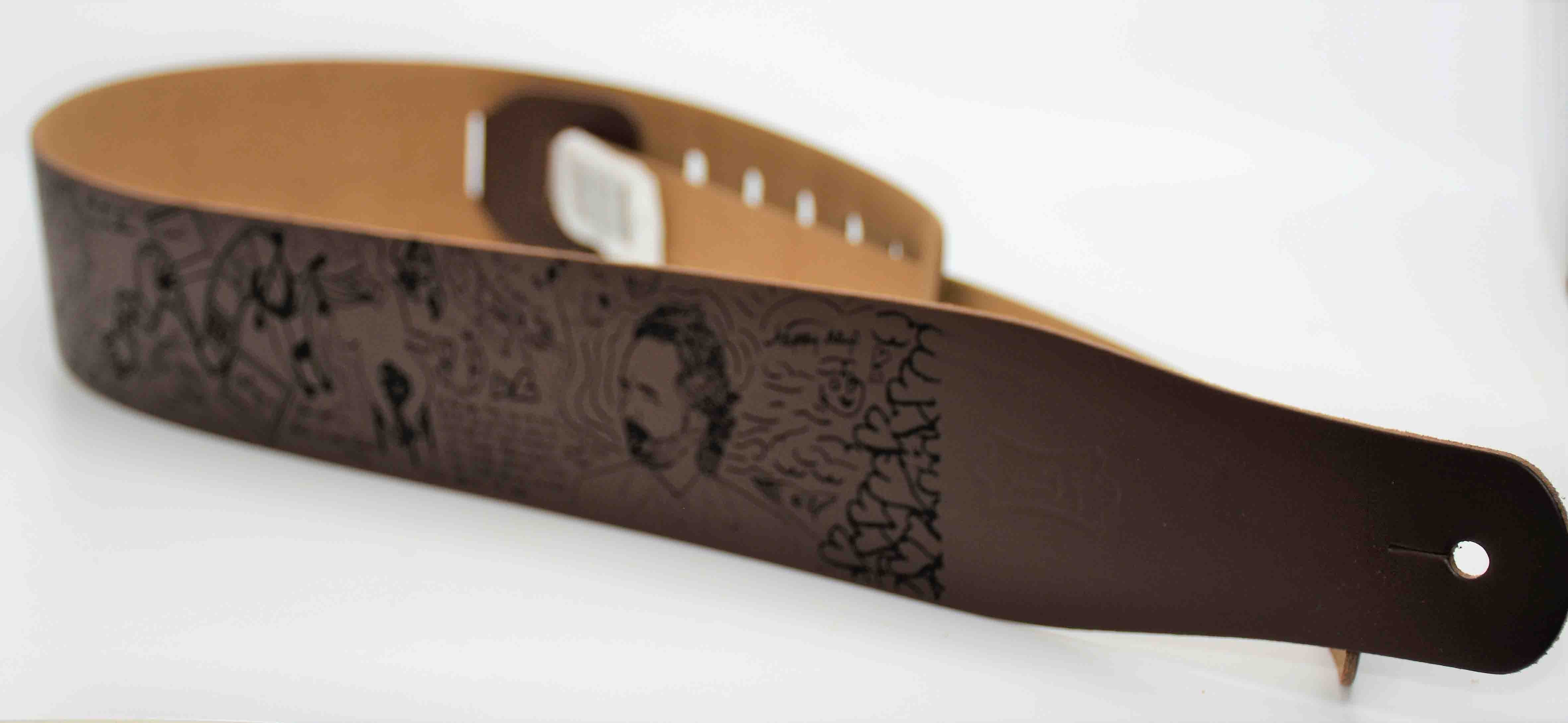 Leather Guitar Straps - Custom Engraved - Brown.