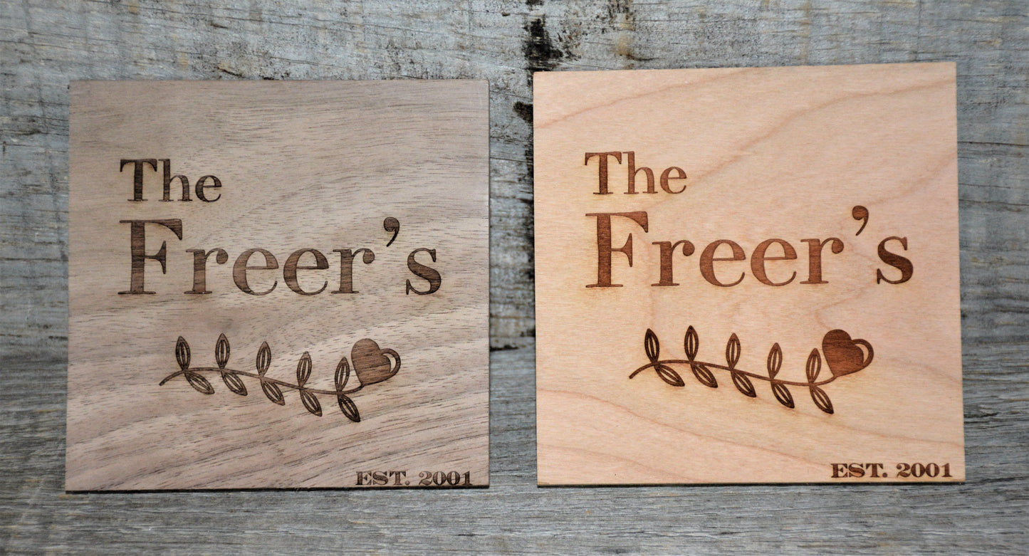 Your Custom Designed Wood Coaster - Maple, Cherry or Walnut.