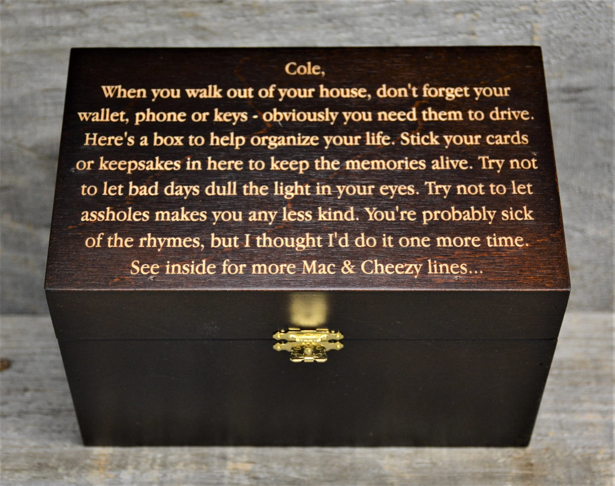 Custom Engraved Wooden Keepsake Box - Walnut Stain.