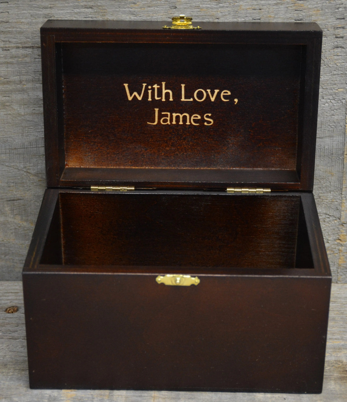 Custom Engraved Wooden Keepsake Box - Walnut Stain.