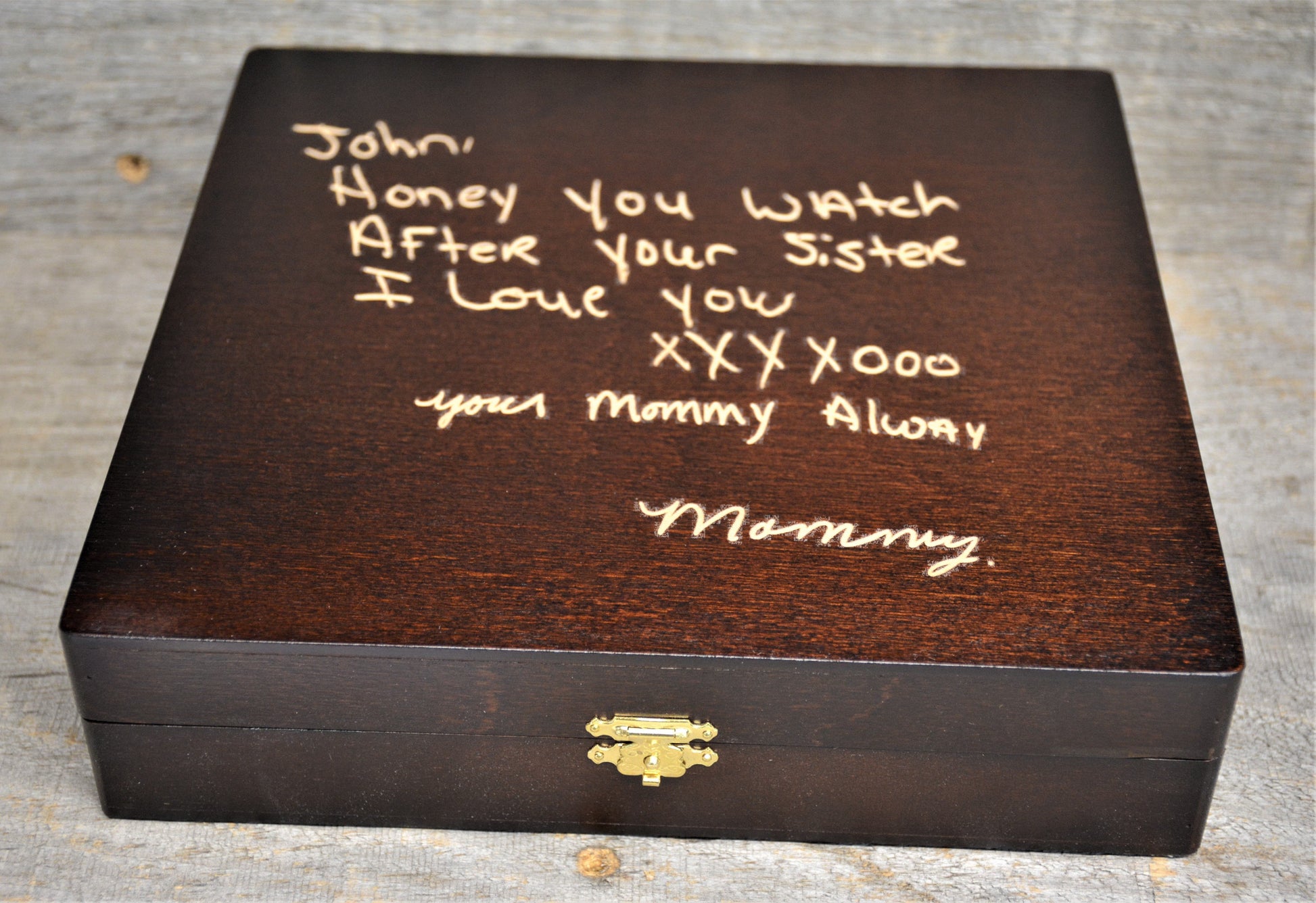 Handwriting Engraved into Premium Wooden Gift Box.