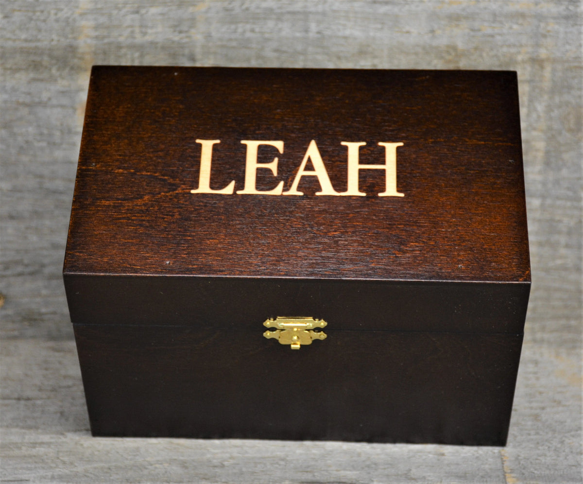 Custom Engraved Wooden Keepsake Box - Walnut Stain.