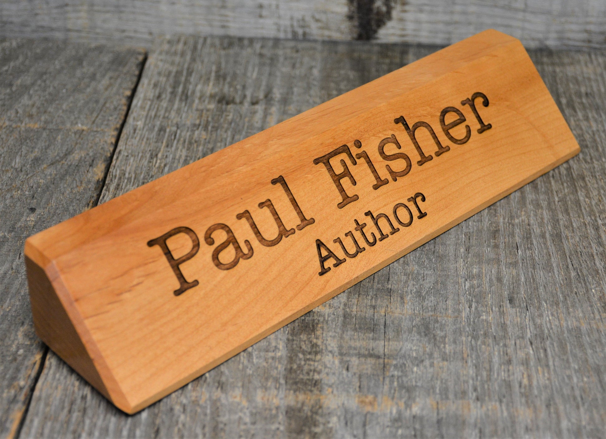 Desk Name Plate Alder Wood.