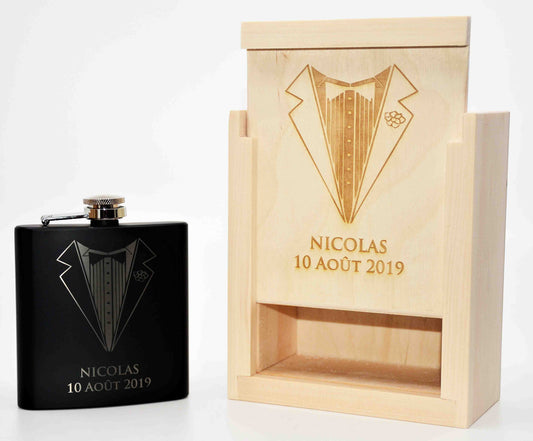 Custom Engraved Flask Tuxedo Design 13.