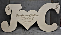 Initials With Heart cut from Maple.