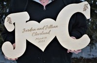 Initials With Heart cut from Maple.