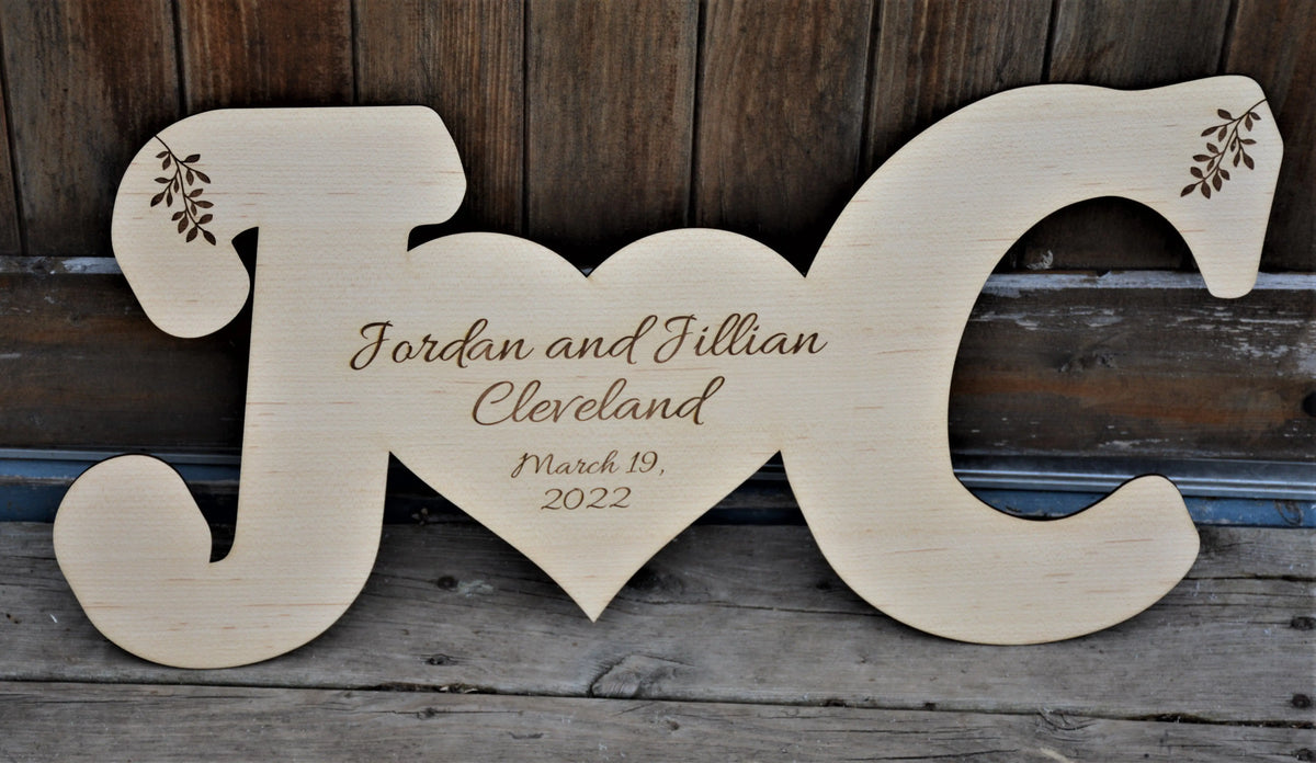 Initials With Heart cut from Maple.