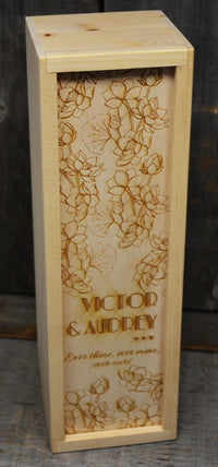 Custom Engraved Pine Wine Boxes - Design 27 Floral Design.