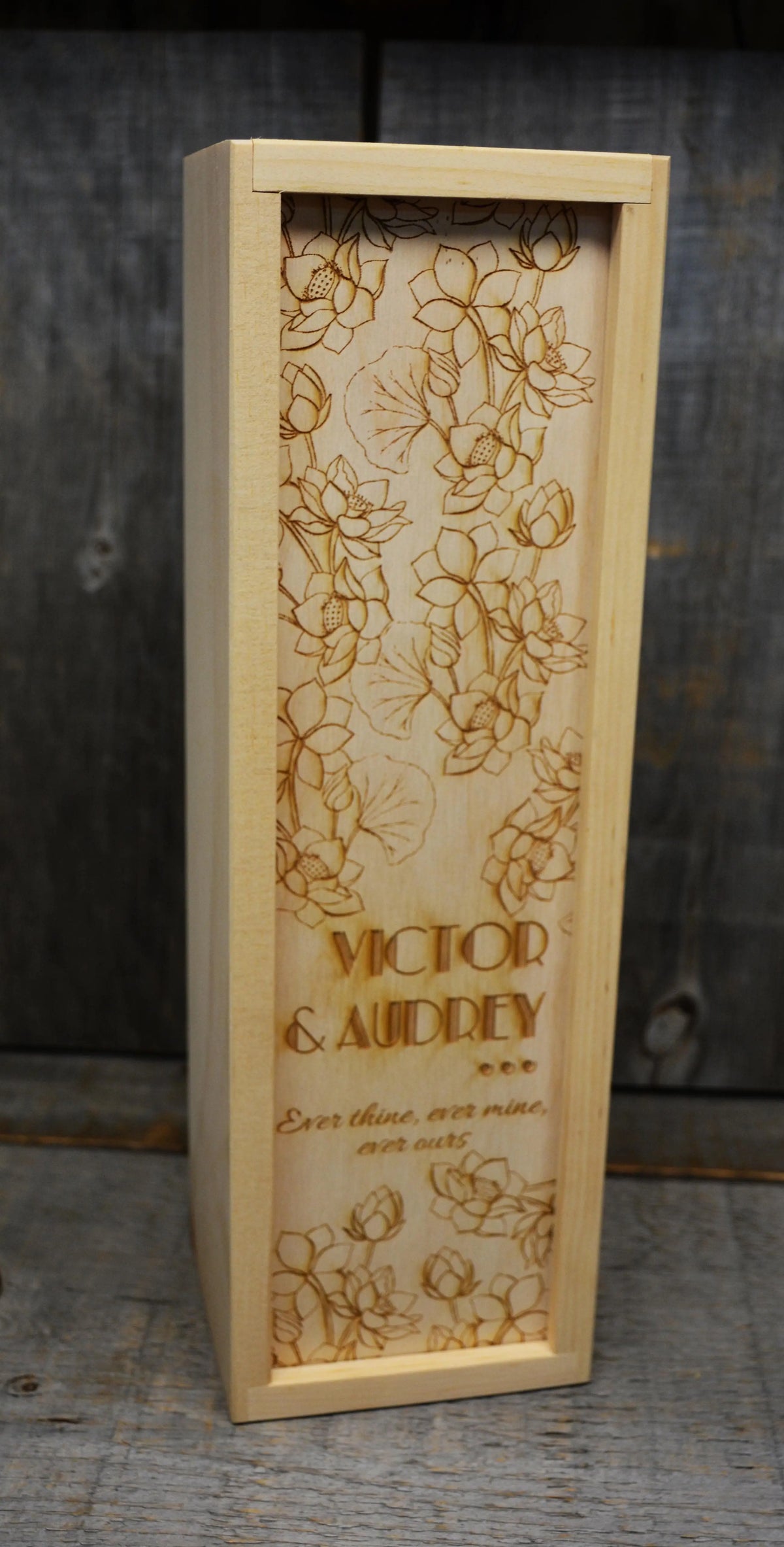 Custom Engraved Pine Wine Boxes - Design 27 Floral Design.