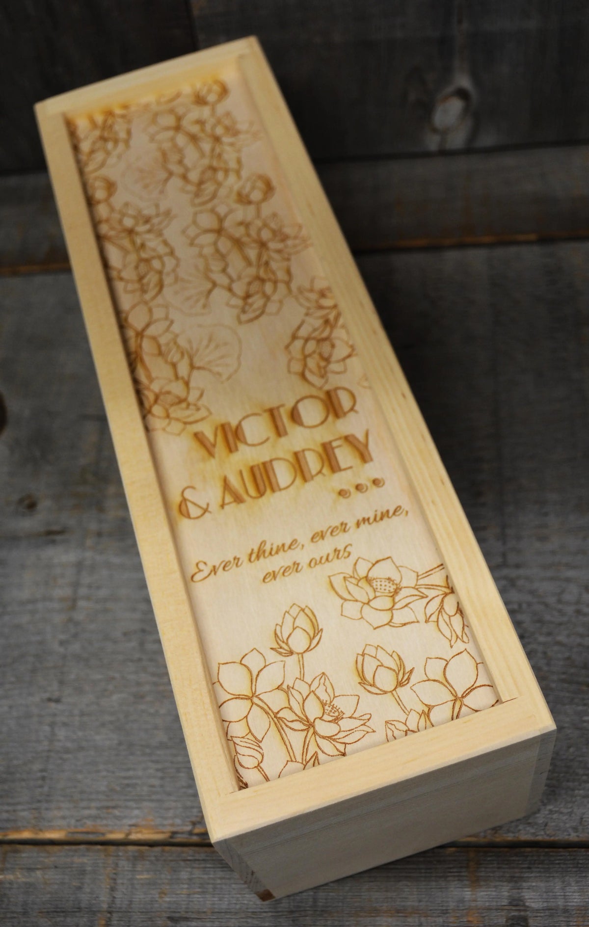 Custom Engraved Pine Wine Boxes - Design 27 Floral Design.