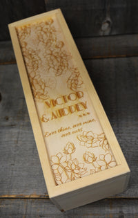 Custom Engraved Pine Wine Boxes - Design 27 Floral Design.