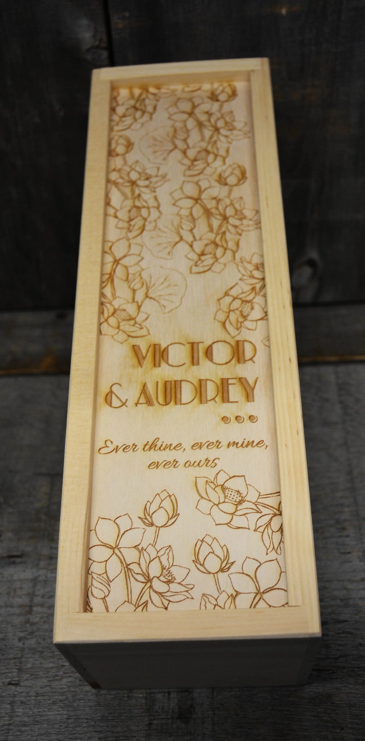 Custom Engraved Pine Wine Boxes - Design 27 Floral Design.