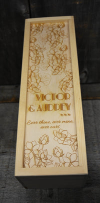 Custom Engraved Pine Wine Boxes - Design 27 Floral Design.