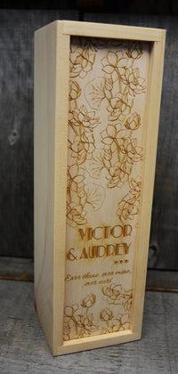 Custom Engraved Pine Wine Boxes - Design 27 Floral Design.
