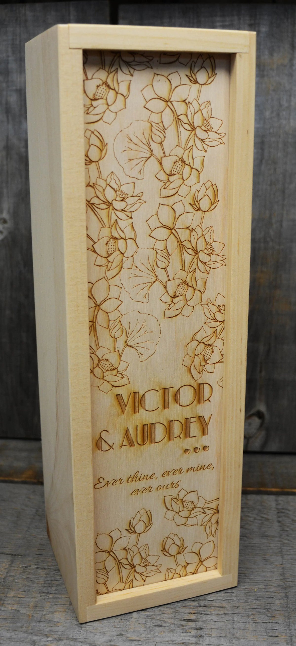 Custom Engraved Pine Wine Boxes - Design 27 Floral Design.