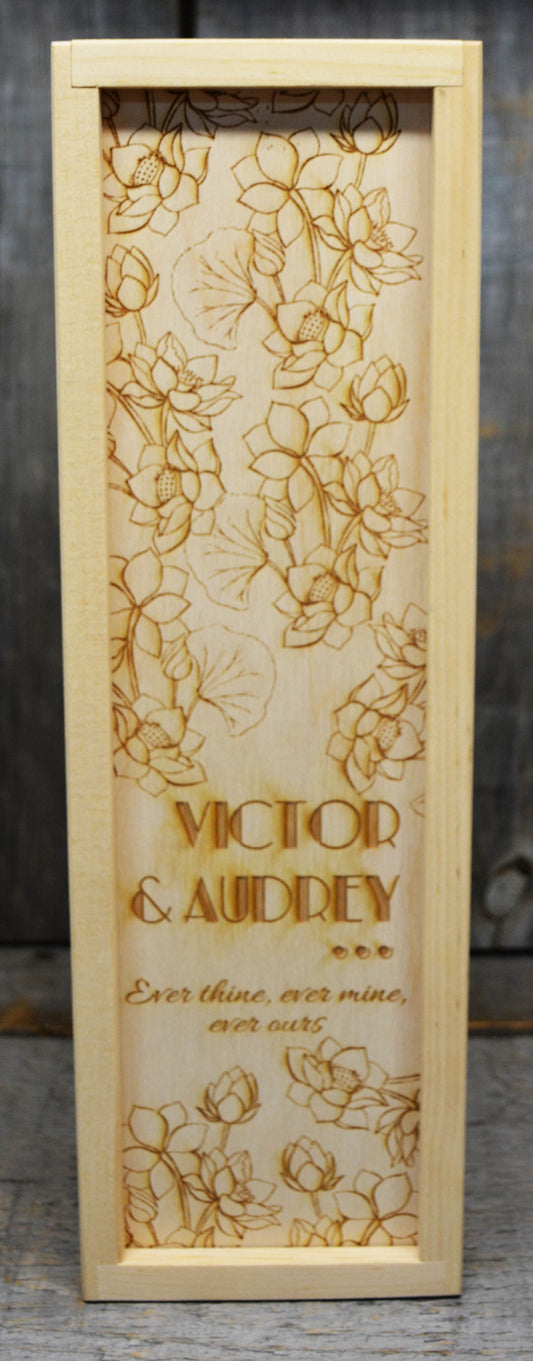 Custom Engraved Pine Wine Boxes - Design 27 Floral Design.