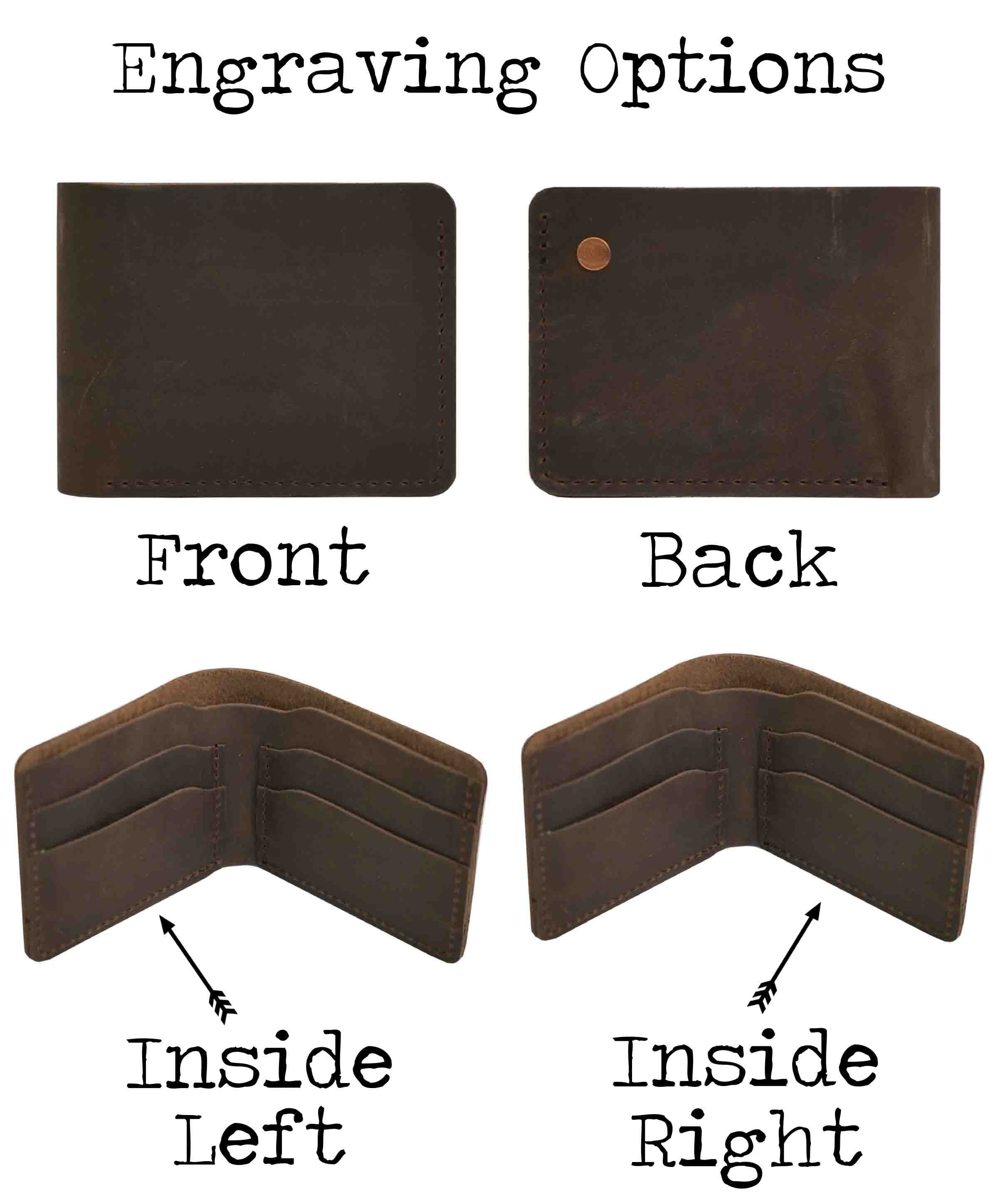 Wallet Bi-Fold Premium Leather Engraved With Inner Slots for Cards.
