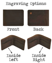 Wallet Bi-Fold Premium Leather Engraved With Inner Slots for Cards.