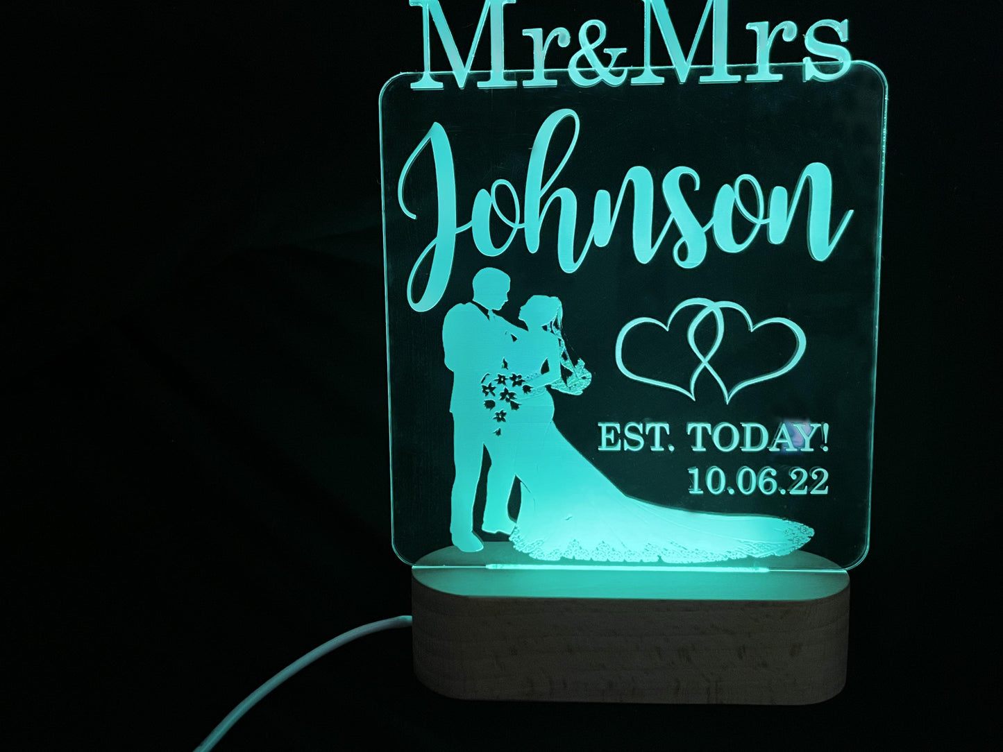 Mr and Mrs Wedding LED Sign - 7 Colour.