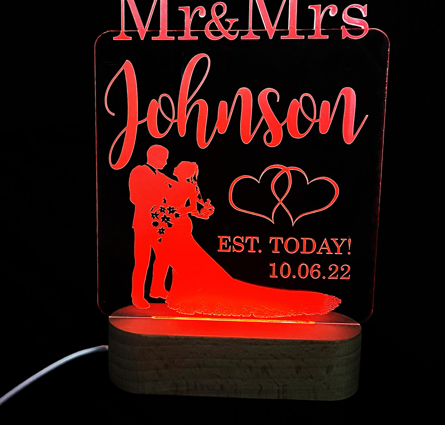 Mr and Mrs Wedding LED Sign - 7 Colour.