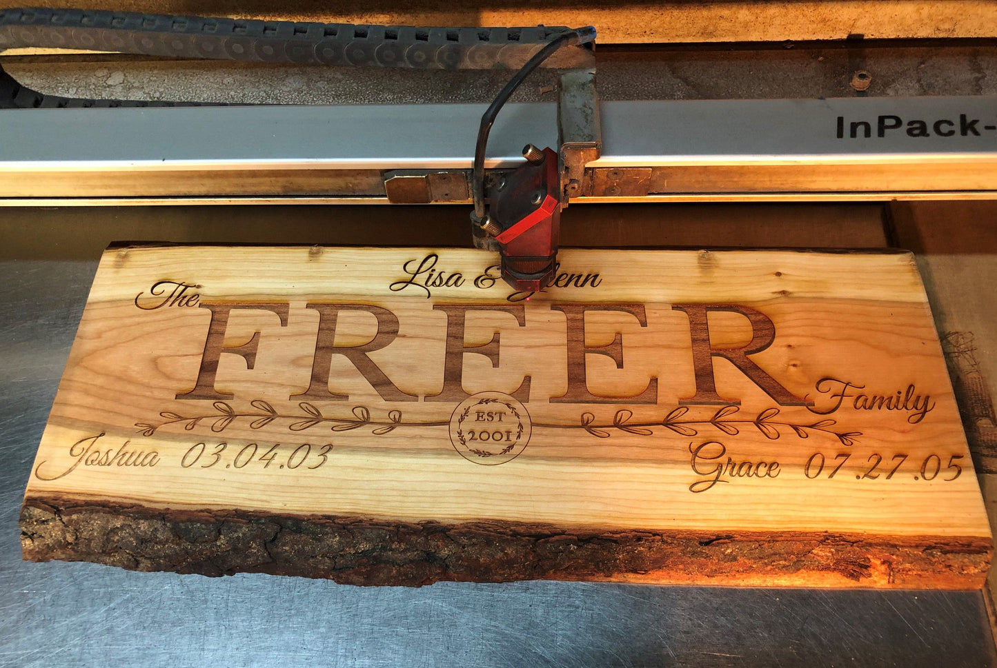 Cherry Wood Custom Signs: Family Name and Dates.