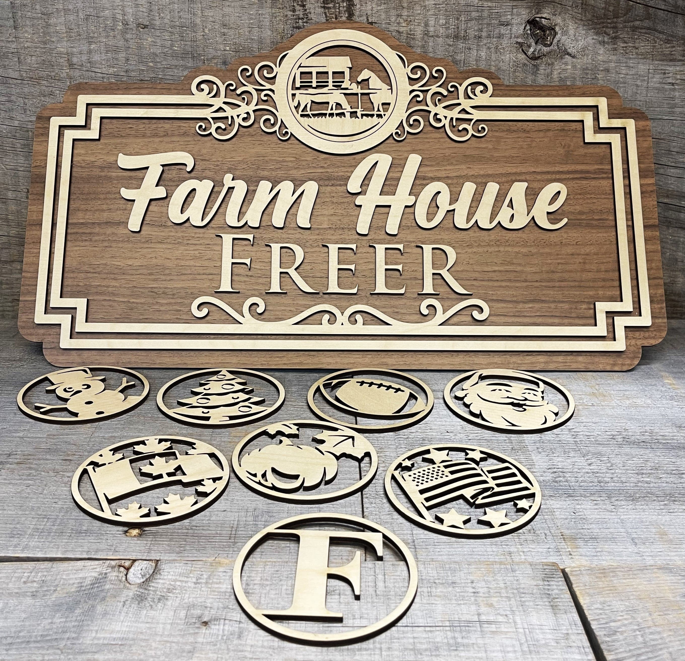 Personalized home décor sign with interchangeable icons.